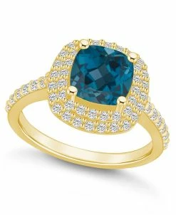 Macy's London Blue Topaz And Diamond Accent Halo Ring In 14K Yellow Gold