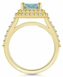 Macy's Aquamarine And Diamond Accent Halo Ring In 14K Yellow Gold -rings shop 22341830 fpx