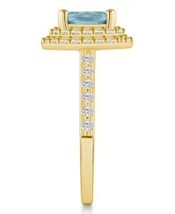 Macy's Aquamarine And Diamond Accent Halo Ring In 14K Yellow Gold -rings shop 22341831 fpx