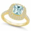 Macy's Aquamarine And Diamond Accent Halo Ring In 14K Yellow Gold