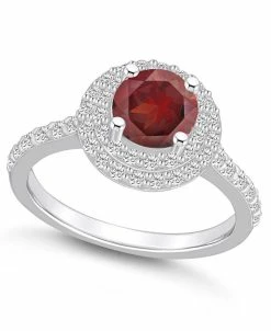 Macy's Garnet And Diamond Accent Halo Ring In 14K White Gold