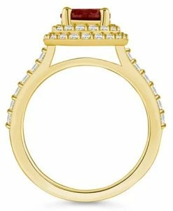 Macy's Garnet And Diamond Accent Halo Ring In 14K Yellow Gold -rings shop 22346741 fpx