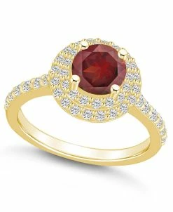 Macy's Garnet And Diamond Accent Halo Ring In 14K Yellow Gold
