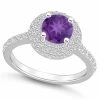 Macy's Amethyst And Diamond Accent Halo Ring In 14K White Gold