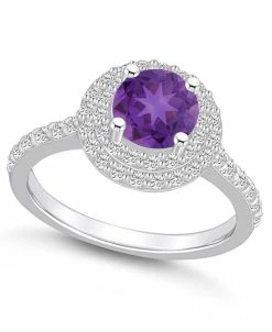 Macy's Amethyst And Diamond Accent Halo Ring In 14K White Gold