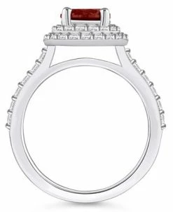 Macy's Garnet And Diamond Accent Halo Ring In 14K White Gold -rings shop 22346759 fpx