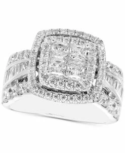Macy's Diamond Princess Quad Cluster Halo Ring (2 Ct. T.w.) In 14k White Gold