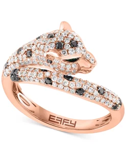 EFFY Collection ® Diamond (3/4 Ct. T.w.) & Emerald Accent Panther Ring In 14k Rose Gold