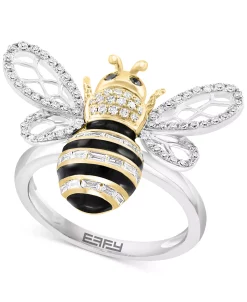 EFFY Collection ® White Diamond (3/8 Ct. T.w.) & Black Diamond Accent Bee Ring In 14k Two Tone Gold