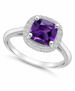 Macy's Amethyst (2 Ct. T.w.) And Diamond (1/4 Ct. T.w.) Halo Ring In 14K White Gold