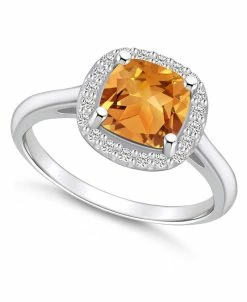 Macy's Citrine (2 Ct. T.w.) And Diamond (1/4 Ct. T.w.) Halo Ring In 14K White Gold