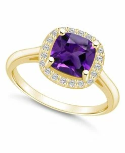 Macy's Amethyst (2 Ct. T.w.) And Diamond (1/4 Ct. T.w.) Halo Ring In 14K Yellow Gold