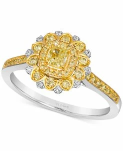 Le Vian Sunny Yellow Diamond (1/2 Ct. T.w.) & Vanilla Diamond Accent Starflower Ring In Platinum & 14k Gold