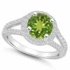 Macy's Peridot (2 Ct. T.w.) And Diamond (1/2 Ct. T.w.) Halo Ring In 14K White Gold