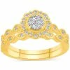 Macy's Diamond Halo Cluster Milgrain Bead Bridal Set (3/8 Ct. T.w.) In 14k Gold