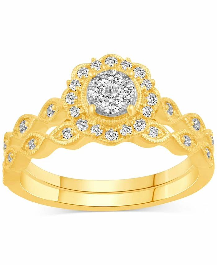 Macy's Diamond Halo Cluster Milgrain Bead Bridal Set (3/8 Ct. T.w.) In 14k Gold 1 Macy's Diamond Halo Cluster Milgrain Bead Bridal Set (3/8 Ct. T.w.) In 14k Gold