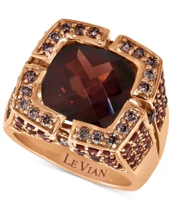 Le Vian Pomegranate Garnet (9 Ct. T.w.) & Chocolate Diamond (3/4 Ct. T.w.) Square Statement Ring In 14k Rose Gold