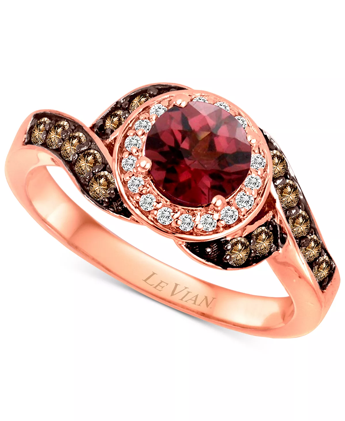 Le Vian Raspberry Rhodolite (1 Ct. T.w.) & Diamond (1/3 Ct. T.w.) Halo Swirl Ring In 14k Rose Gold 1 Le Vian Raspberry Rhodolite (1 Ct. T.w.) & Diamond (1/3 Ct. T.w.) Halo Swirl Ring In 14k Rose Gold