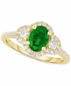 Macy's Emerald (3/4 Ct. T.w.) & Diamond (3/8 Ct. T.w.) Halo Ring In 14k Gold