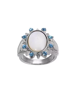 2028 Silver-Tone Mother Of Pearl And Aqua Stone Ring