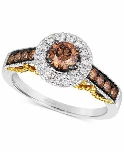 Le Vian ChocolatierĀ® Chocolate Diamond (3/4 Ct. T.w.) & Vanilla Diamond (1/4 Ct. T.w.) Halo Ring In 14k Two-Tone Gold