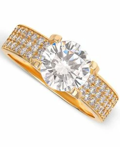 Giani Bernini Cubic Zirconia Solitaire Pavé Ring In Gold-Plated Sterling Silver, Created For Macy's