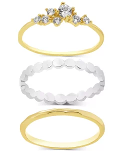 And Now This -Tone 3-Pc. Set Cubic Zirconia & Textured Stack Rings -rings shop 23100937 fpx