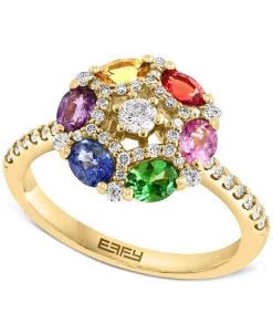 EFFY Collection ® Multi-Sapphire (1-3/8 Ct. T.w.) & Diamond (3/8 Ct. T.w.) Cluster Ring In 14k Gold