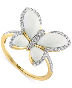 EFFY Collection ® White Agate & Diamond (1/4 Ct. T.w.) Butterfly Ring In 14k Gold