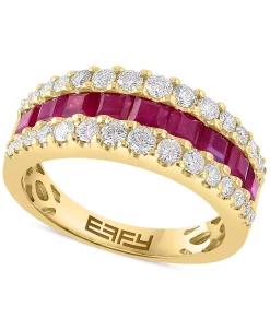 EFFY Collection ® Ruby (1-1/2 Ct. T.w.) & Diamond (3/4 Ct. T.w.) Three Row Ring In 14k Gold