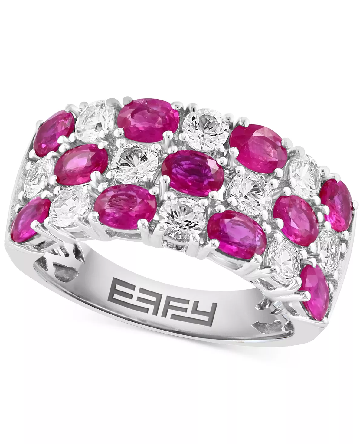 EFFY Collection ® Ruby (3-3/8 Ct. T.w.) & White Sapphire (2-1/5 Ct. T.w.) Checkerboard Statement Ring In 14k White Gold 1 EFFY Collection ® Ruby (3-3/8 Ct. T.w.) & White Sapphire (2-1/5 Ct. T.w.) Checkerboard Statement Ring In 14k White Gold