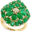 EFFY Collection ® Emerald (6-1/4 Ct. T.w.) & Diamond (3/8 Ct. T.w.) Flower Cluster Ring In 14k Yellow Gold