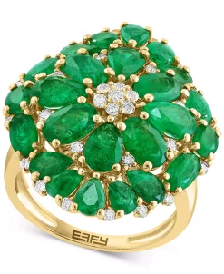 EFFY Collection ® Emerald (6-1/4 Ct. T.w.) & Diamond (3/8 Ct. T.w.) Flower Cluster Ring In 14k Yellow Gold