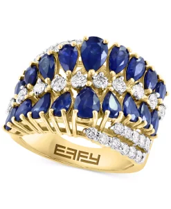 EFFY Collection ® Sapphire (5-1/8 Ct. T.w.) & Diamond (1 Ct. T.w.) Diagonal Cluster Ring In 14k Gold