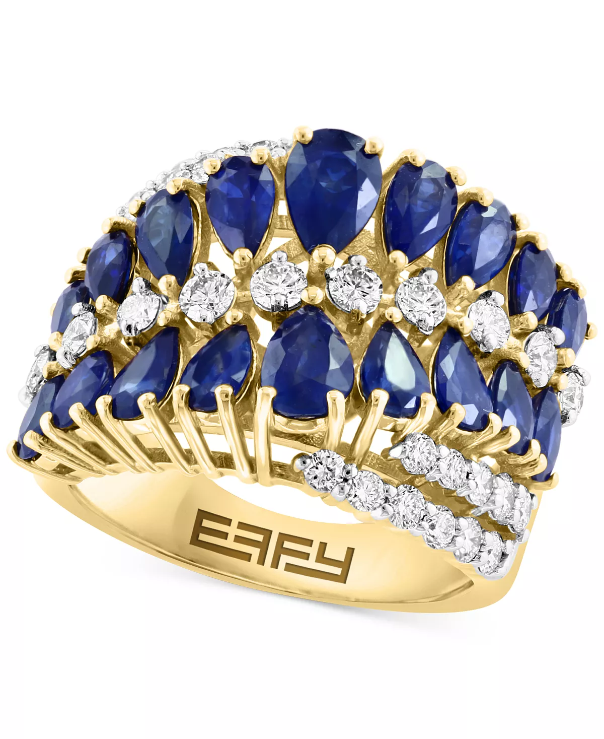 EFFY Collection ® Sapphire (5-1/8 Ct. T.w.) & Diamond (1 Ct. T.w.) Diagonal Cluster Ring In 14k Gold 1 EFFY Collection ® Sapphire (5-1/8 Ct. T.w.) & Diamond (1 Ct. T.w.) Diagonal Cluster Ring In 14k Gold