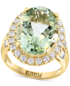 EFFY Collection ® Green Quartz (8-3/4 Ct. T.w.) & White Sapphire (1-1/6 Ct. T.w.) Halo Ring In 14k Gold