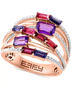EFFY Collection ® Multi-Gemstone (1-3/4 Ct. T.w.) & Diamond (1/4 Ct. T.w.) Multirow Crossover Ring In 14k Rose Gold