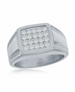 Blackjack Mens Stainless Steel CZ Square Ring