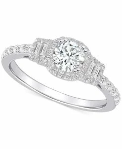 Macy's Diamond Baguette-Framed Halo Engagement Ring (3/4 Ct. T.w.) In 14k White, Yellow Or Rose Gold