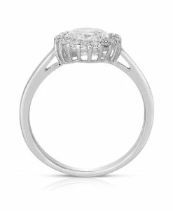 Alternative view of Genevive Sterling Silver White Gold Plated Halo Round Clear Cubic Zirconia Solitaire Ring