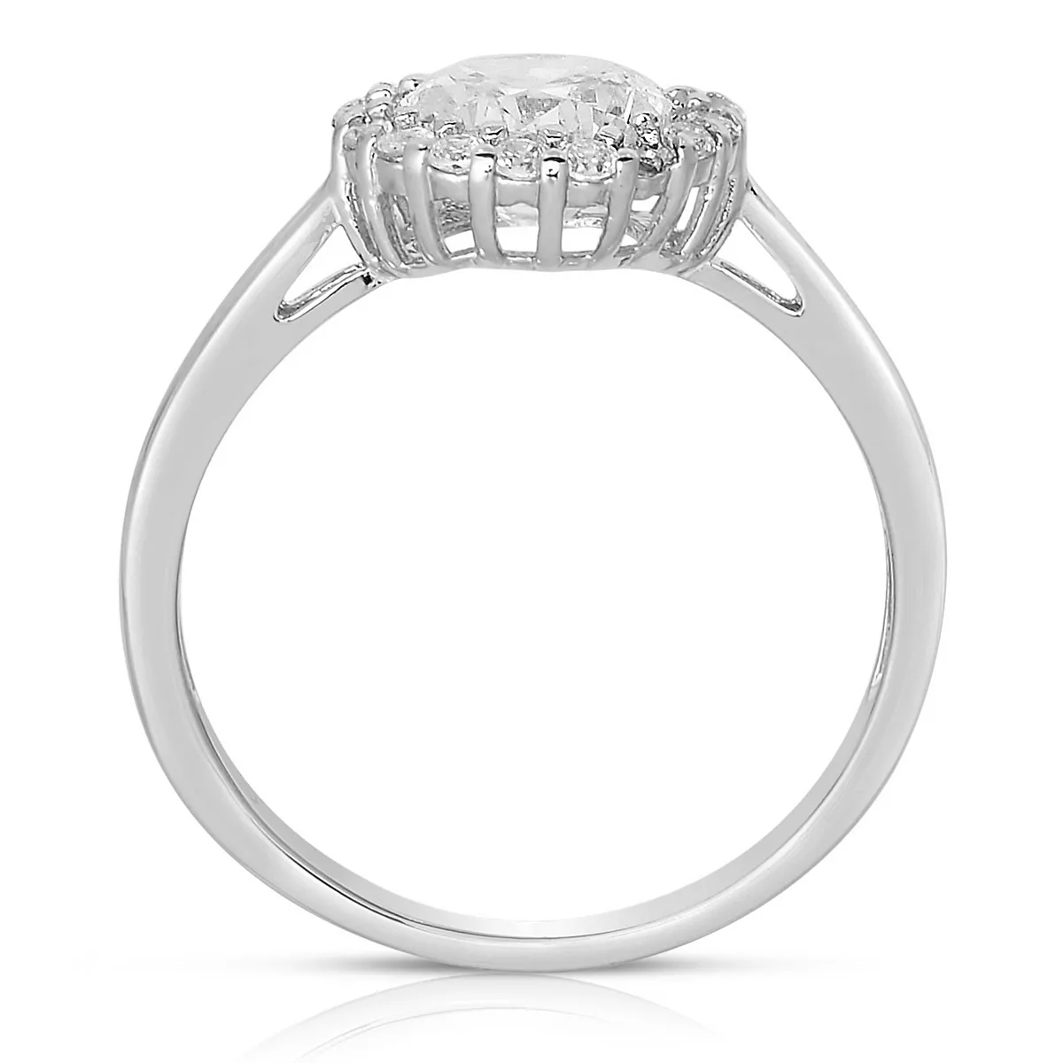 Genevive Sterling Silver White Gold Plated Halo Round Clear Cubic Zirconia Solitaire Ring 2 Genevive Sterling Silver White Gold Plated Halo Round Clear Cubic Zirconia Solitaire Ring - Image 2