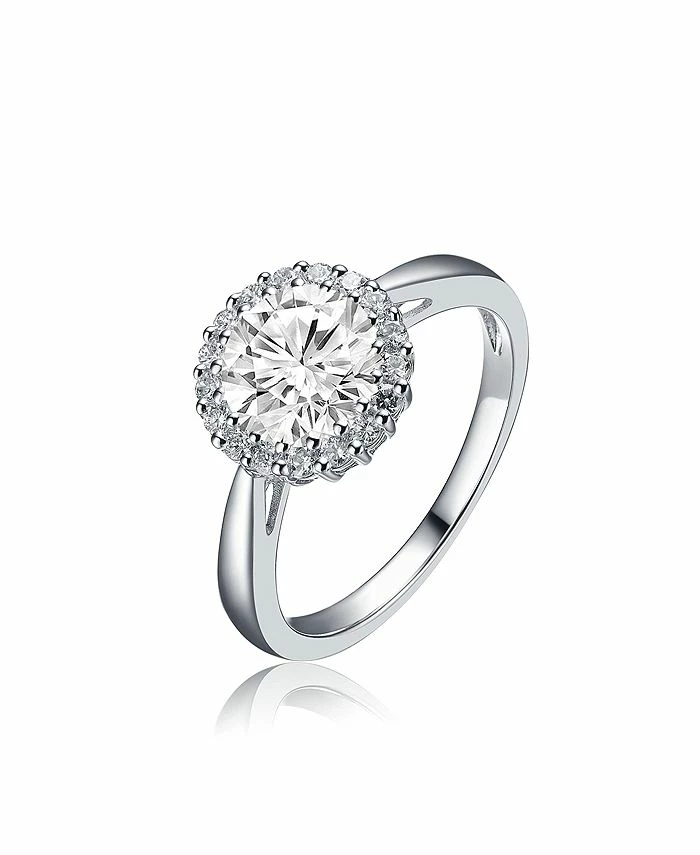 Genevive Sterling Silver White Gold Plated Halo Round Clear Cubic Zirconia Solitaire Ring 1 Genevive Sterling Silver White Gold Plated Halo Round Clear Cubic Zirconia Solitaire Ring