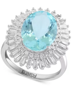 EFFY Collection ® Aquamarine (7-1/3 Ct. T.w.) & Diamond (7/8 Ct. T.w.) Sunburst Halo Ring In 14k White Gold