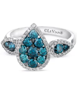 Le Vian Blueberry Diamond (1-1/6 Ct. T.w.) & Vanilla Diamond (1/3 Ct. T.w.) Teardrop Cluster Halo Ring In 18k White Gold