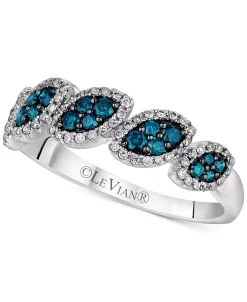 Le Vian Exotics® Blueberry Diamond (1/3 Ct. T.w.) & Vanilla Diamond (1/4 Ct. T.w.) Navette Halo Cluster Ring In 18k White Gold
