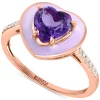EFFY Collection ® Amethyst (1-1/3 Ct. T.w.), Diamond (1/10 Ct .t.w.) & Enamel Heart Ring In 14k Rose Gold