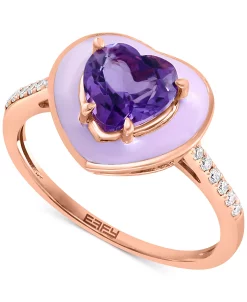 EFFY Collection ® Amethyst (1-1/3 Ct. T.w.), Diamond (1/10 Ct .t.w.) & Enamel Heart Ring In 14k Rose Gold