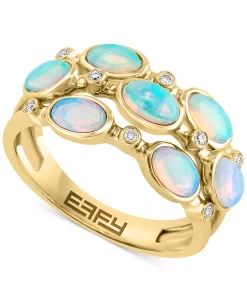 EFFY Collection ® Opal (1-1/3 Ct. T.w.) & Diamond (1/20 Ct. T.w.) Three Row Ring In 14k Gold