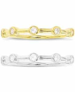 Macy's 2-Pc. Set Cubic Zirconia Bezel Stack Rings In Sterling Silver & 14k Gold-Plate