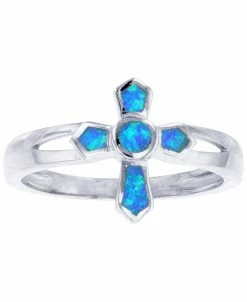Macy's Lab-Created Opal Inlay Cross Ring In Sterling Silver